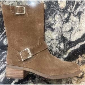 Sole Society Womens Wylann Boots Brown Suede Side Zip Buckle Detail 8.5M/39